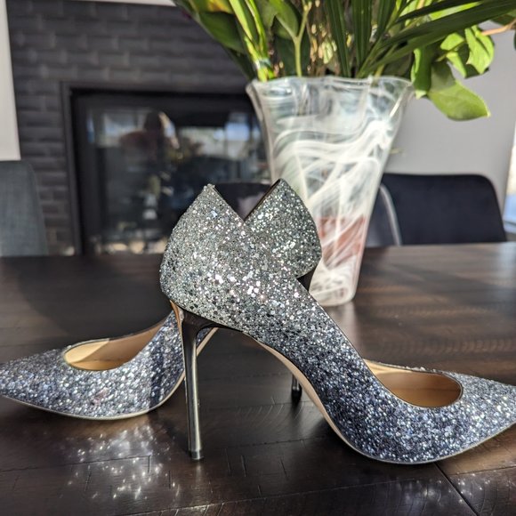 Jimmy Choo Romy 100 Navy Silver Ombre Glitter Stiletto Heels Pump EU 39.5 US 9.5 - Picture 5 of 13